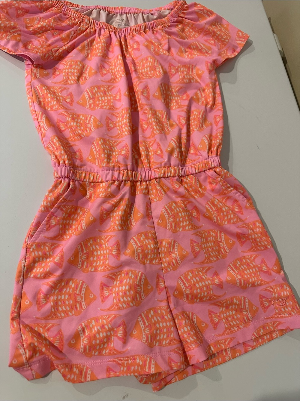 Vineyard Vines Pink Romper with Orange Fish Print